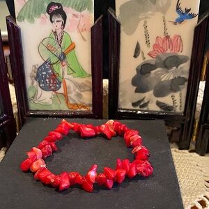 Red Coral Chip Beaded Bracelet
